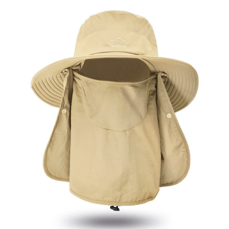 Men's Detachable Face Mask Hiking Bucket Hat - Khaki - Adjustable (22"-24 1/2") - image 9