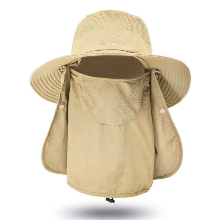 Men's Detachable Face Mask Hiking Bucket Hat - Khaki - Adjustable (22"-24 1/2") - image 9