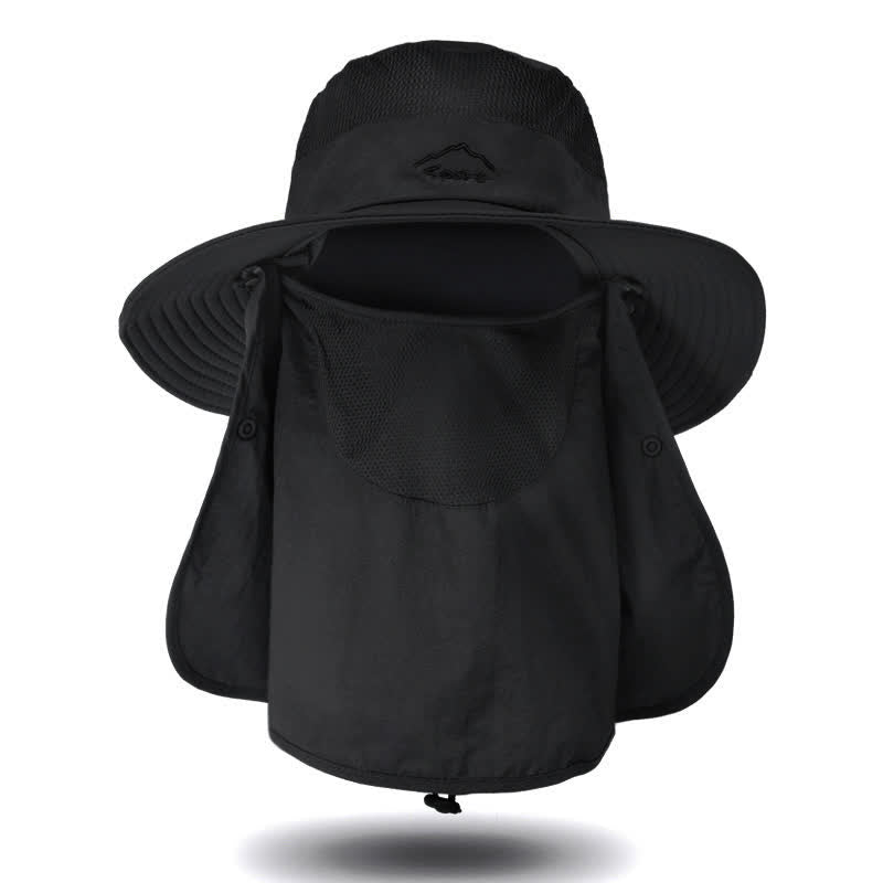 Men's Detachable Face Mask Hiking Bucket Hat - Black - Adjustable (22"-24 1/2") - image 12