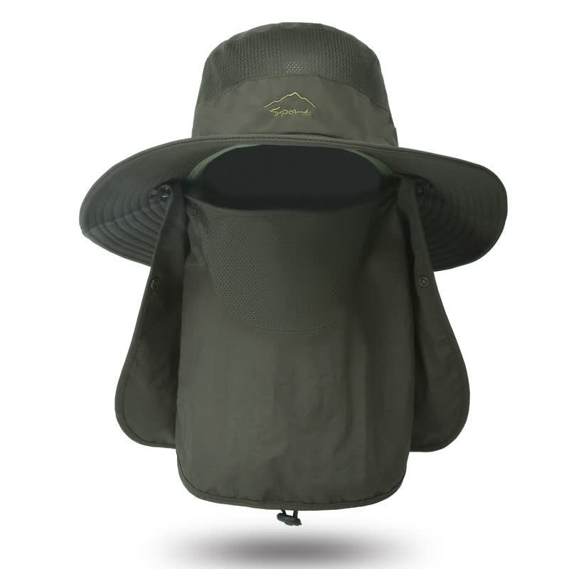 Men's Detachable Face Mask Hiking Bucket Hat - Army Green - Adjustable (22"-24 1/2") - image 20