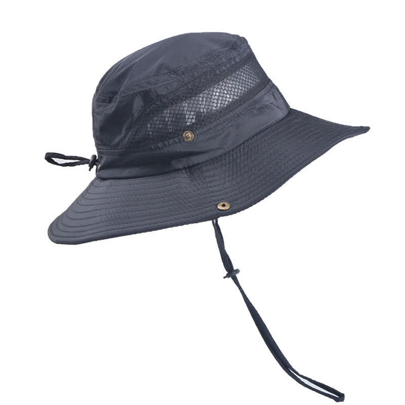 Men's Outdoor Breathable Mesh Large Brim Bucket Hat - Black - M (22"-22 7/8") - image 8