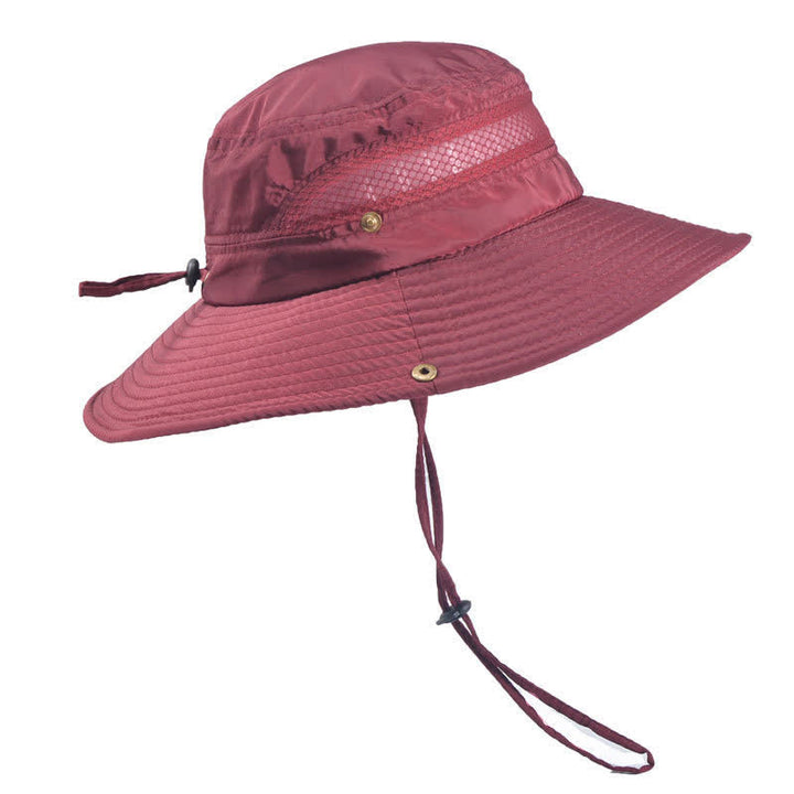 Men's Outdoor Breathable Mesh Large Brim Bucket Hat - Wine Red - M (22"-22 7/8") - image 9