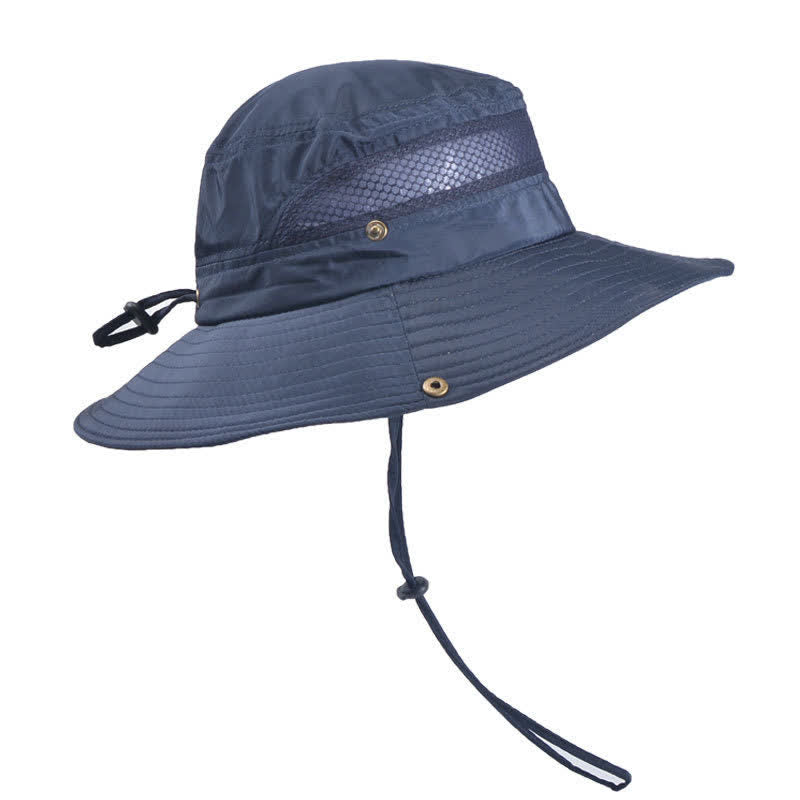 Men's Outdoor Breathable Mesh Large Brim Bucket Hat - Navy - M (22"-22 7/8") - image 10