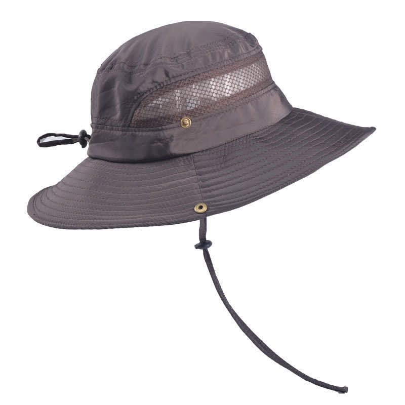 Men's Outdoor Breathable Mesh Large Brim Bucket Hat - Coffee - M (22"-22 7/8") - image 1