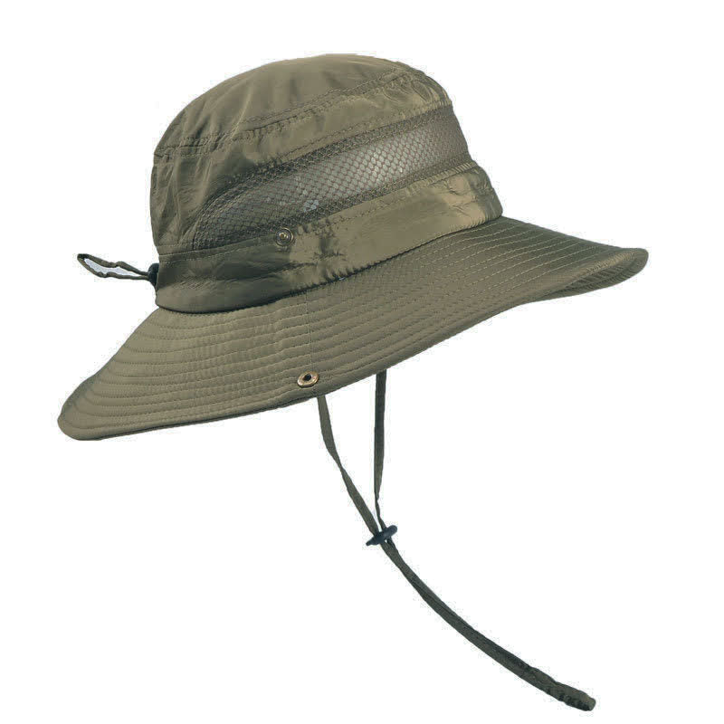 Men's Outdoor Breathable Mesh Large Brim Bucket Hat - Army Green - M (22"-22 7/8") - image 6