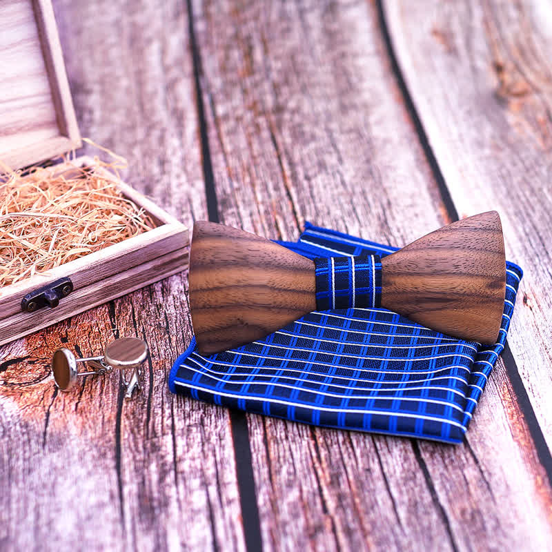 3Pcs Men's Fashion Black Walnut Wooden Bow Tie Set - image 6