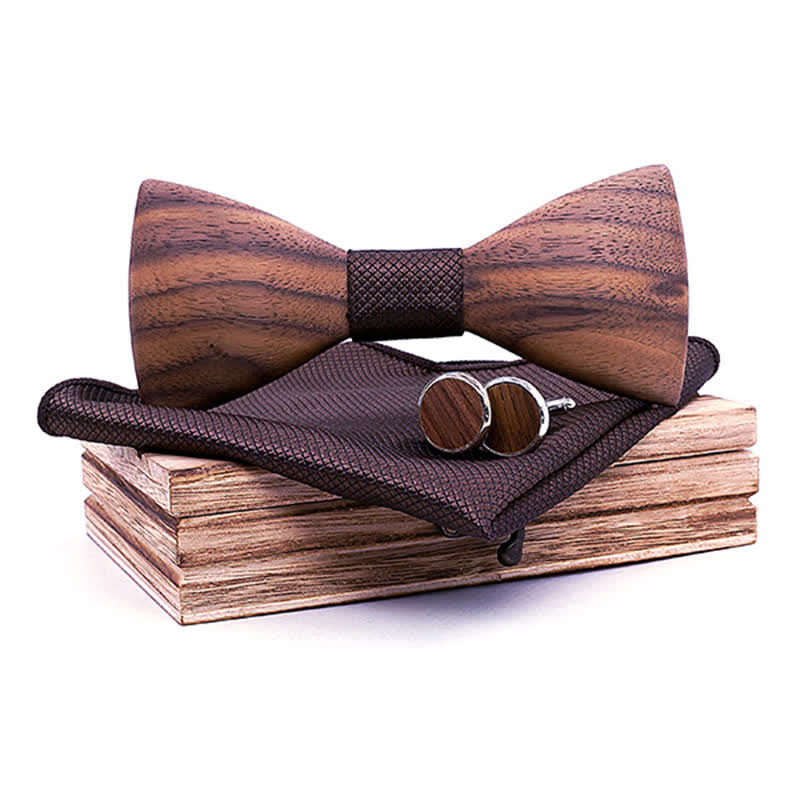 3Pcs Men's Fashion Black Walnut Wooden Bow Tie Set - Brown - image 0