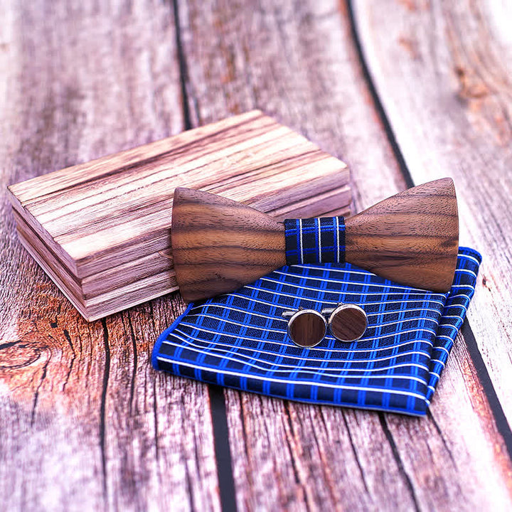3Pcs Men's Fashion Black Walnut Wooden Bow Tie Set - image 5