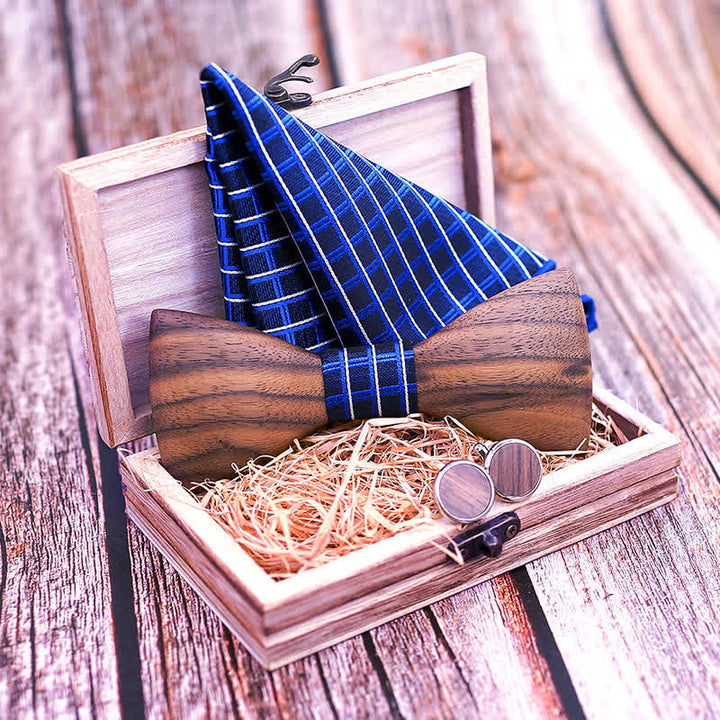 3Pcs Men's Fashion Black Walnut Wooden Bow Tie Set - image 1