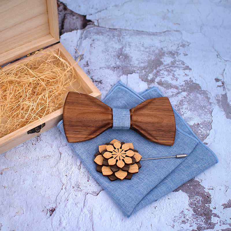 3Pcs Men's Decorative Natural Wooden Bow Tie Set - image 2