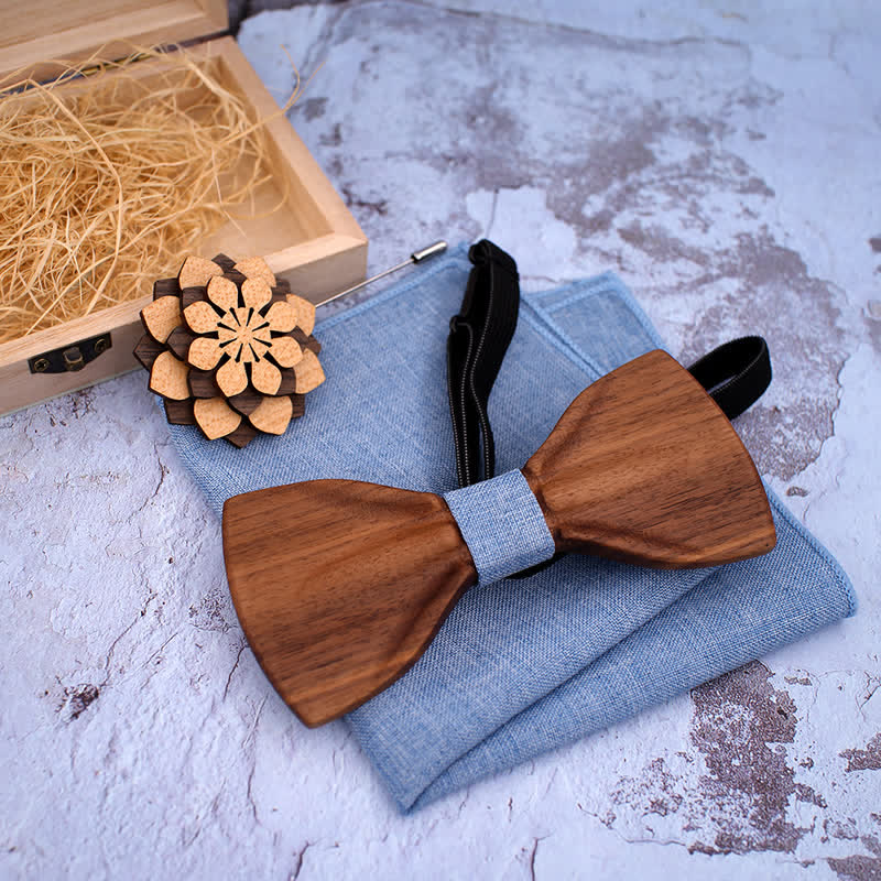 3Pcs Men's Decorative Natural Wooden Bow Tie Set - image 3