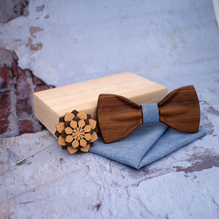 3Pcs Men's Decorative Natural Wooden Bow Tie Set - image 1