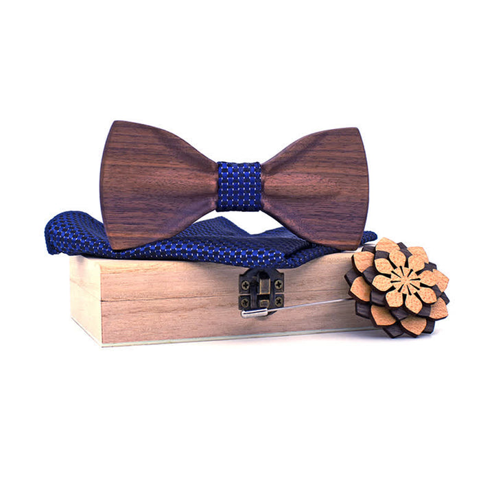 3Pcs Men's Decorative Natural Wooden Bow Tie Set - Navy - image 11