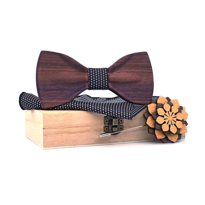 3Pcs Men's Decorative Natural Wooden Bow Tie Set - Black - image 13