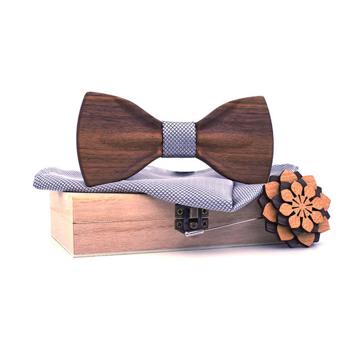 3Pcs Men's Decorative Natural Wooden Bow Tie Set - Light Gray - image 12