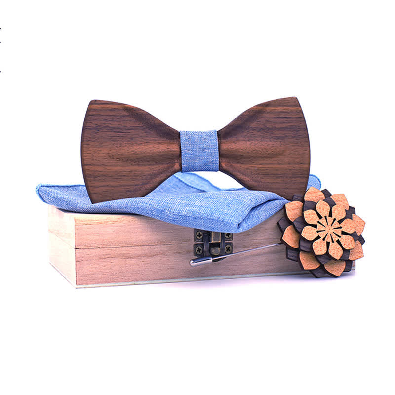 3Pcs Men's Decorative Natural Wooden Bow Tie Set - Blue - image 0
