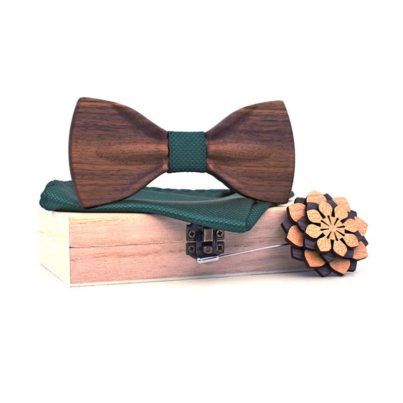 3Pcs Men's Decorative Natural Wooden Bow Tie Set - Dark Green - image 14