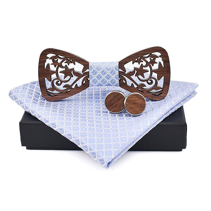 3Pcs Men's Creative Hollow Star Wooden Bow Tie Set - Light Blue - image 11