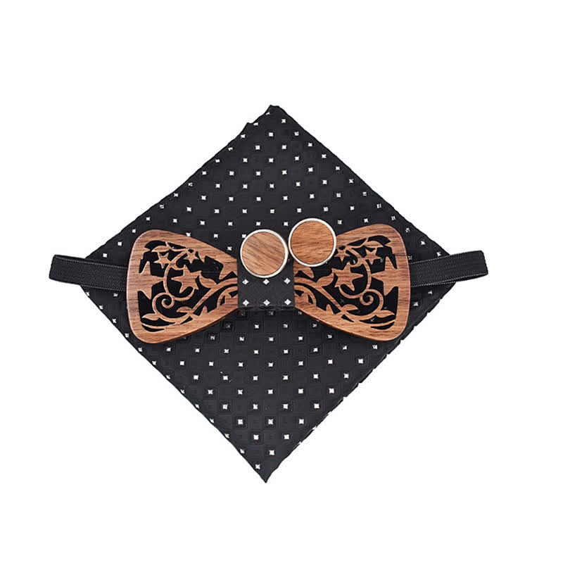 3Pcs Men's Creative Hollow Star Wooden Bow Tie Set - image 2