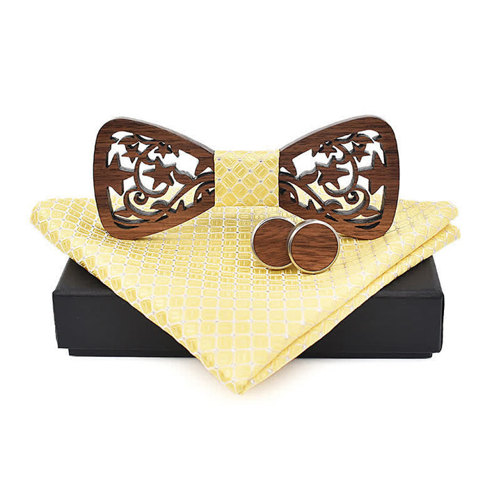 3Pcs Men's Creative Hollow Star Wooden Bow Tie Set - Yellow - image 13