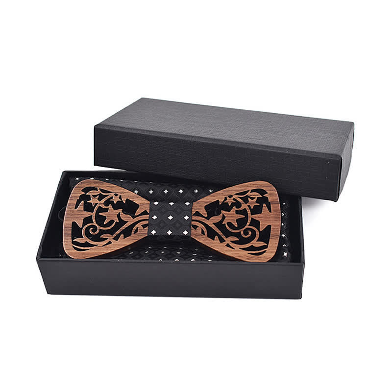 3Pcs Men's Creative Hollow Star Wooden Bow Tie Set - image 4