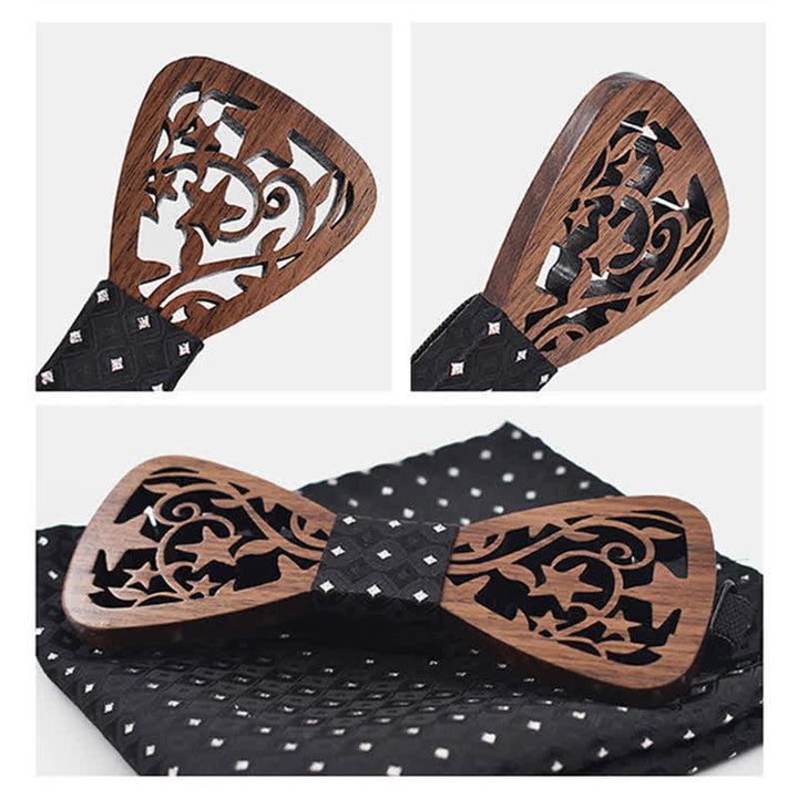 3Pcs Men's Creative Hollow Star Wooden Bow Tie Set - image 1