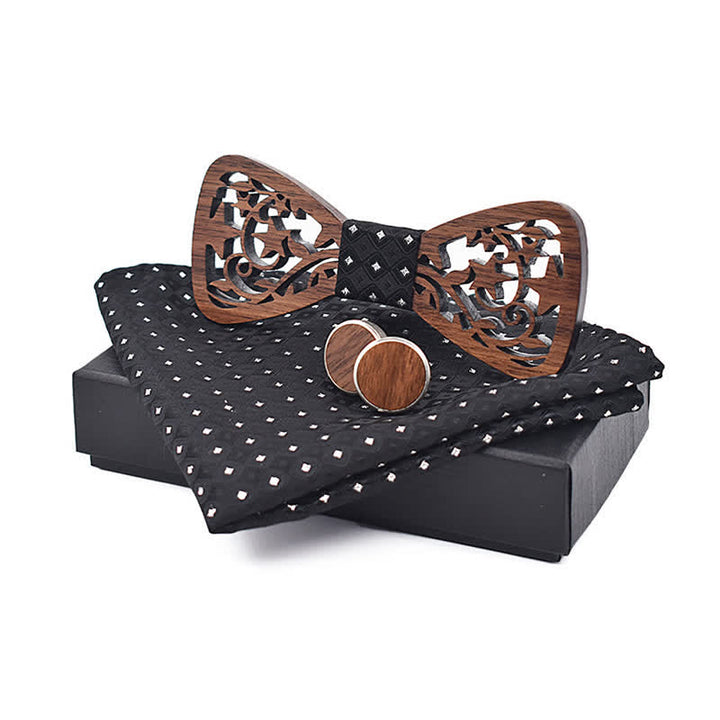 3Pcs Men's Creative Hollow Star Wooden Bow Tie Set - image 3