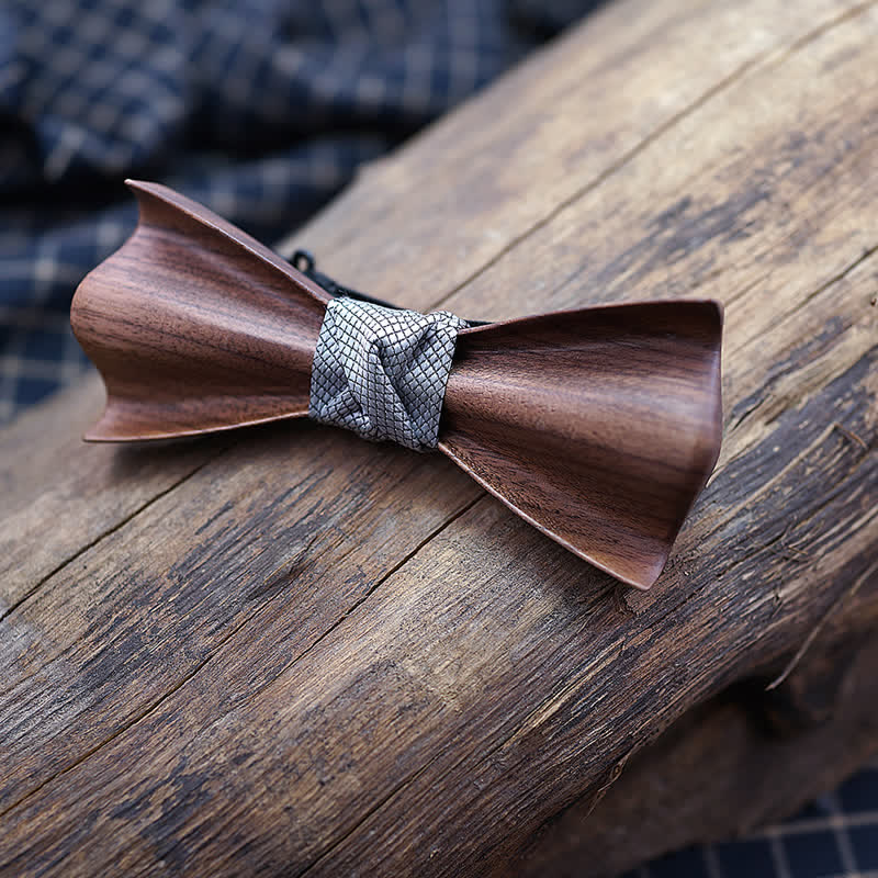 2Pcs Men's 3D Design Black Walnut Wooden Bow Tie Set - image 4