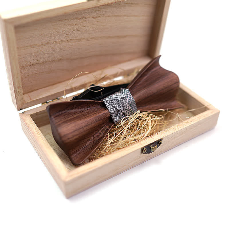 2Pcs Men's 3D Design Black Walnut Wooden Bow Tie Set - image 7