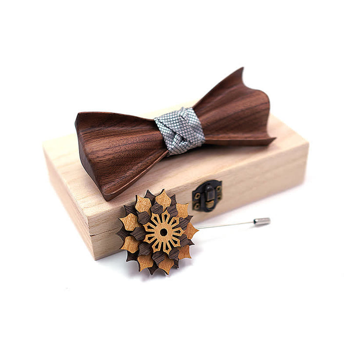 2Pcs Men's 3D Design Black Walnut Wooden Bow Tie Set - Gray - image 0