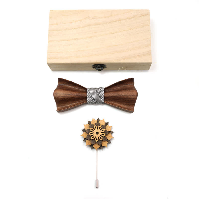 2Pcs Men's 3D Design Black Walnut Wooden Bow Tie Set - image 8