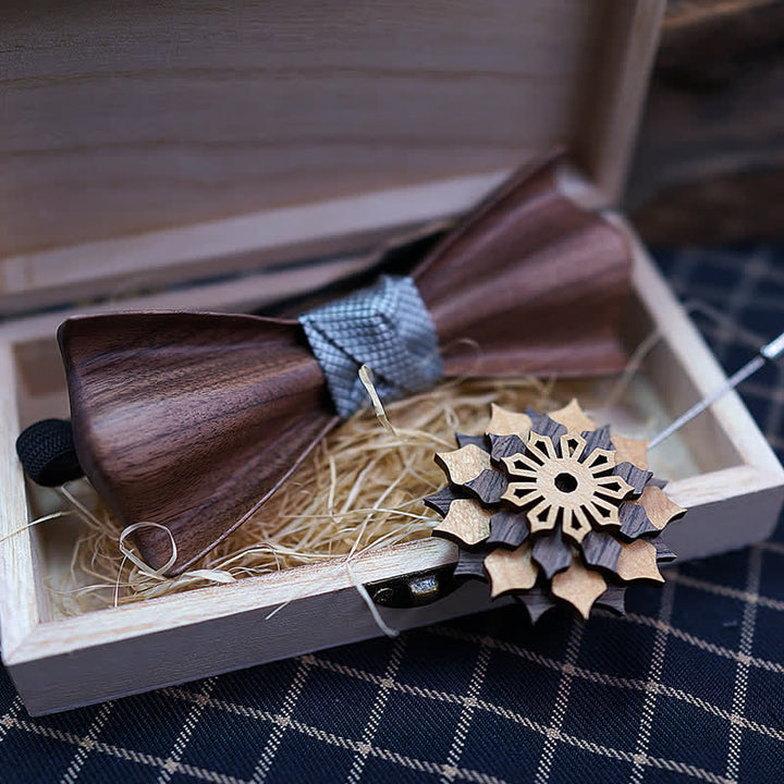 2Pcs Men's 3D Design Black Walnut Wooden Bow Tie Set - image 2