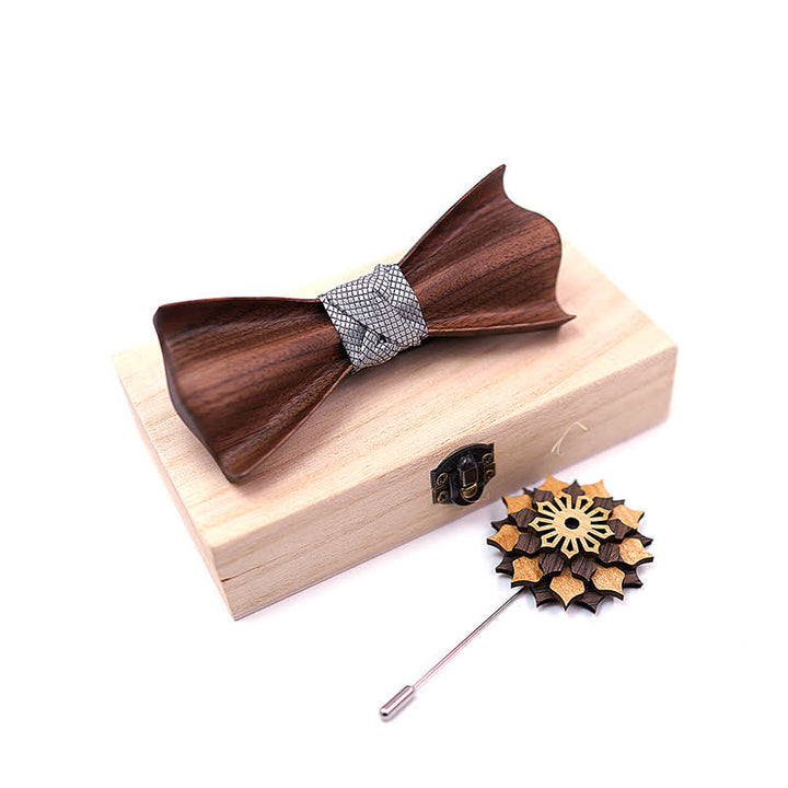 2Pcs Men's 3D Design Black Walnut Wooden Bow Tie Set - image 6