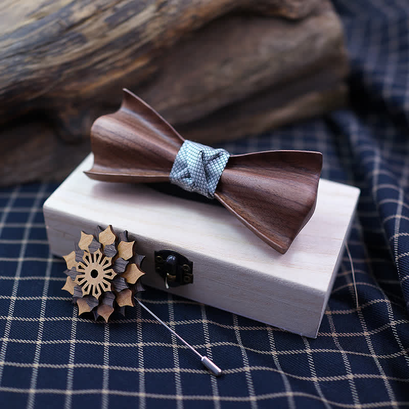 2Pcs Men's 3D Design Black Walnut Wooden Bow Tie Set - image 3