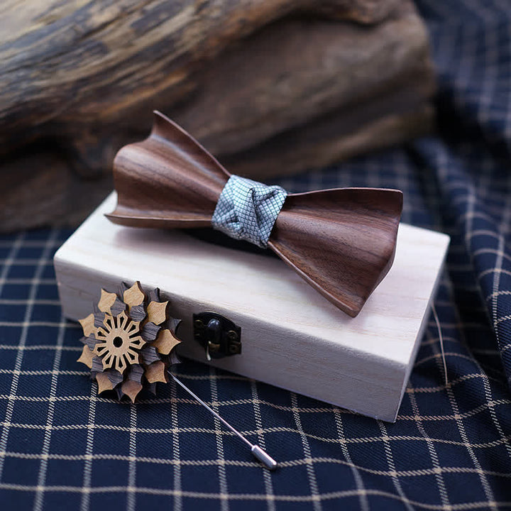 2Pcs Men's 3D Design Black Walnut Wooden Bow Tie Set - image 3