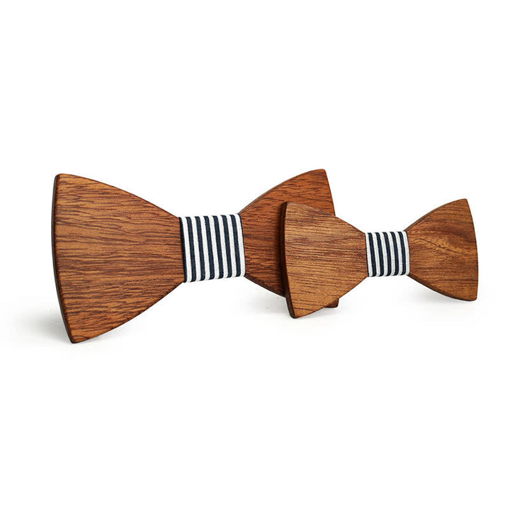 2Pcs Men's Parent-child Natural Solid Wooden Bow Tie Set - Black Striped - image 4