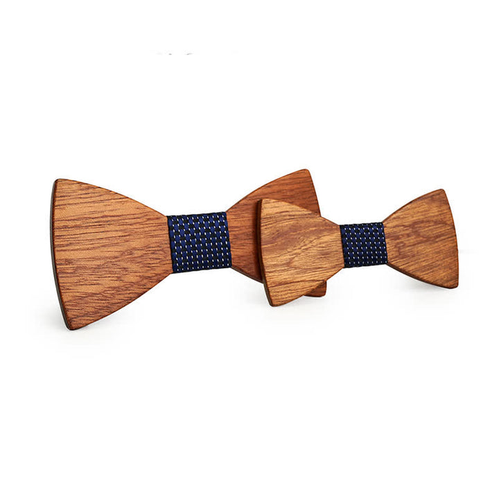 2Pcs Men's Parent-child Natural Solid Wooden Bow Tie Set - Navy Check - image 2