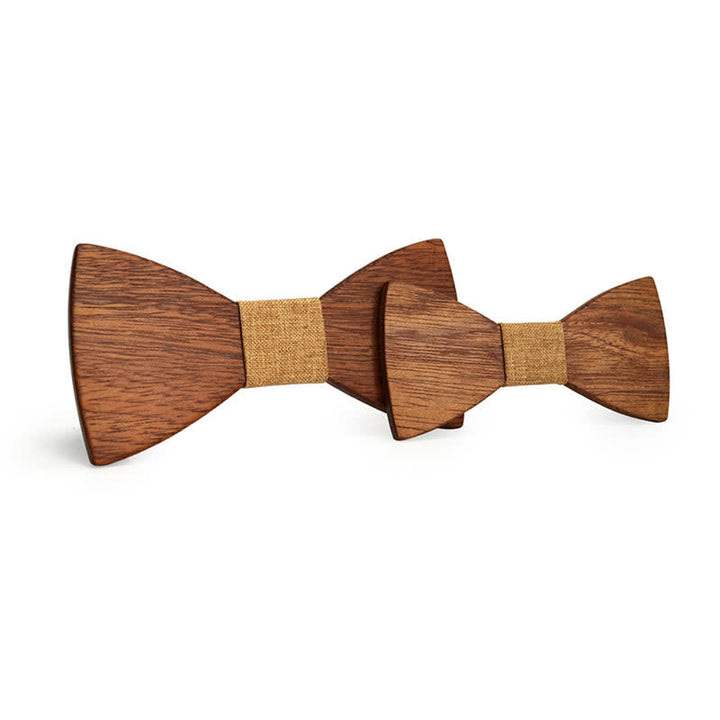 2Pcs Men's Parent-child Natural Solid Wooden Bow Tie Set - Goldenrod - image 12
