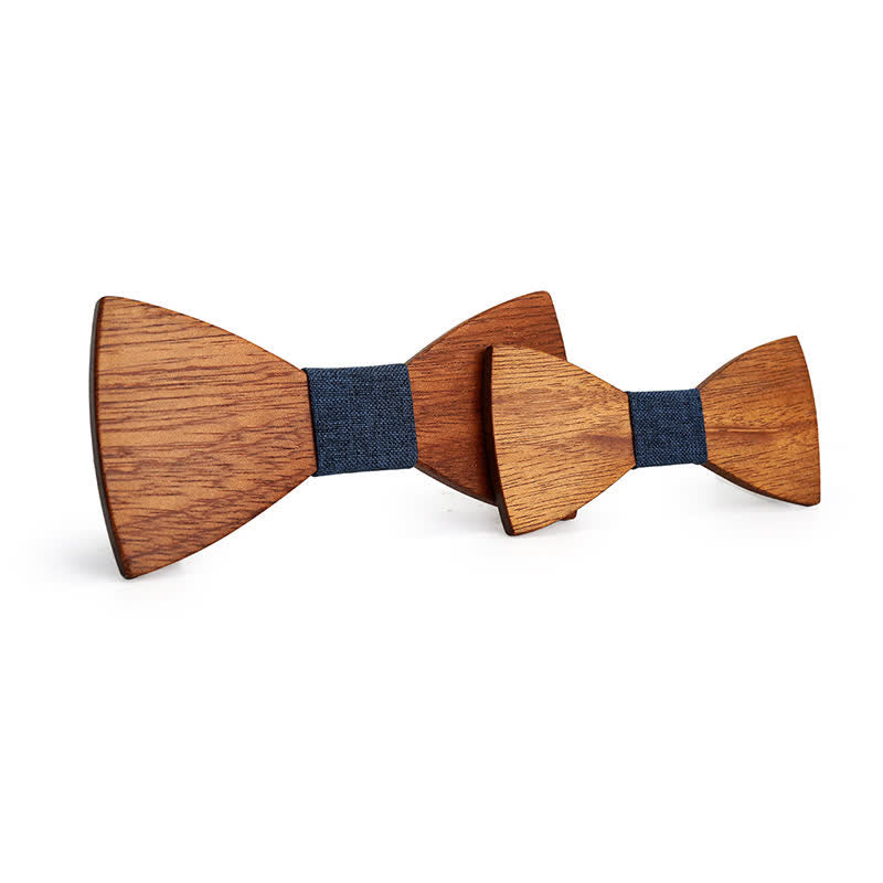 2Pcs Men's Parent-child Natural Solid Wooden Bow Tie Set - Navy - image 11