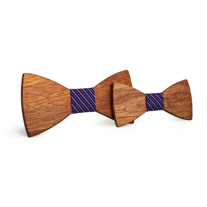2Pcs Men's Parent-child Natural Solid Wooden Bow Tie Set - Purple Striped - image 6