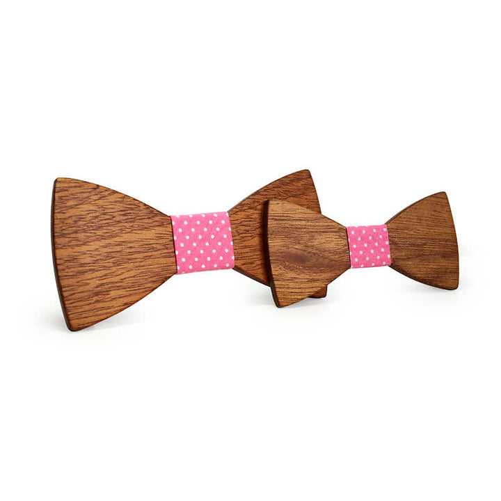 2Pcs Men's Parent-child Natural Solid Wooden Bow Tie Set - Pink - image 8