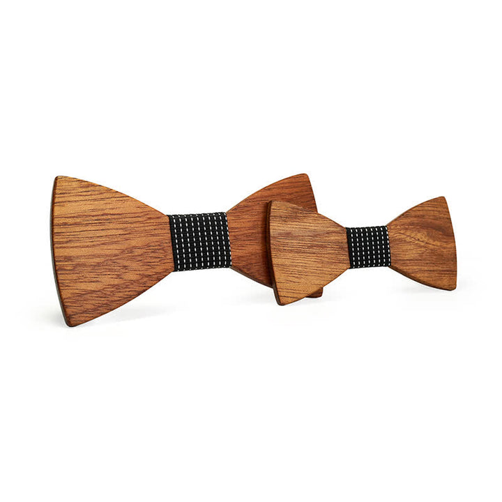 2Pcs Men's Parent-child Natural Solid Wooden Bow Tie Set - Black Dotty - image 5
