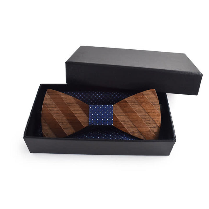 4Pcs Men's Formal Striped Pattern Wooden Bow Tie Set - image 3
