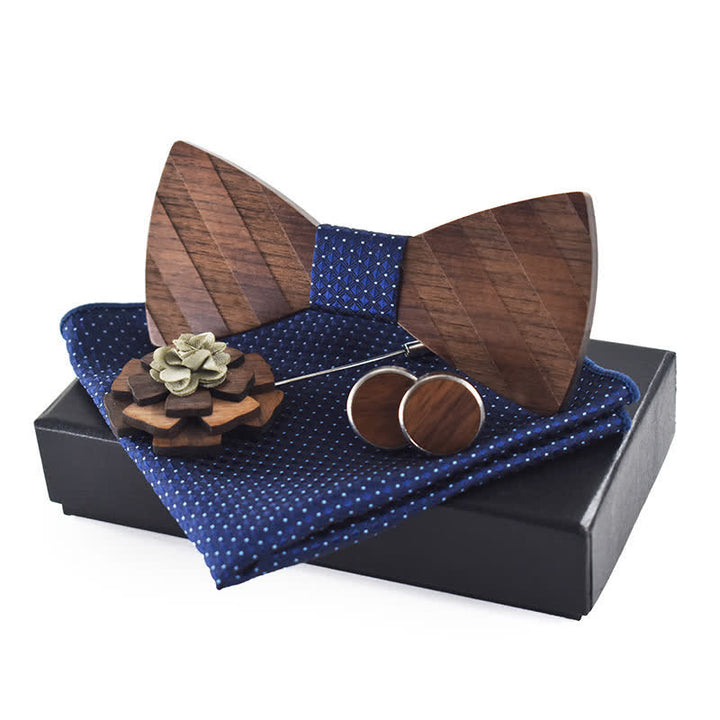 4Pcs Men's Formal Striped Pattern Wooden Bow Tie Set - image 2
