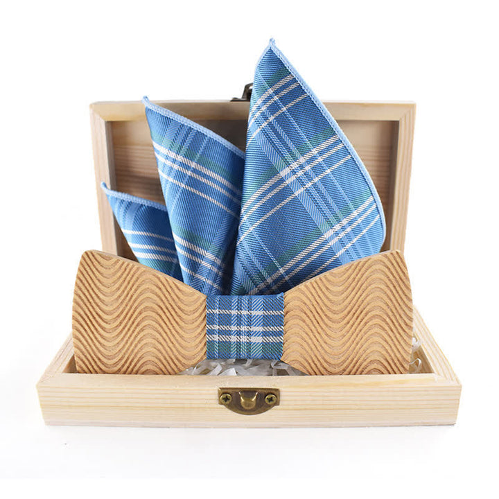 2Pcs Men's Dazzling Wave Plaid Wooden Bow Tie Set - image 4