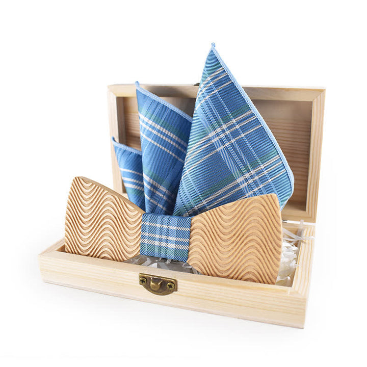 2Pcs Men's Dazzling Wave Plaid Wooden Bow Tie Set - image 1