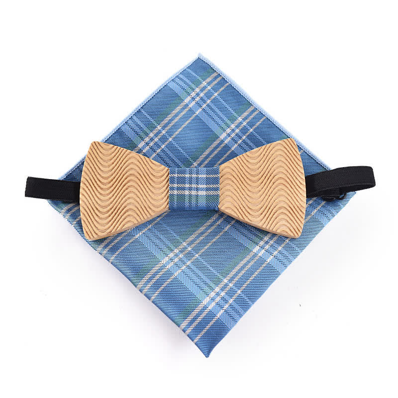 2Pcs Men's Dazzling Wave Plaid Wooden Bow Tie Set - image 3