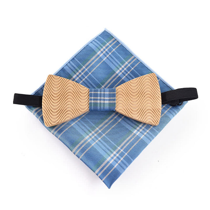 2Pcs Men's Dazzling Wave Plaid Wooden Bow Tie Set - image 3
