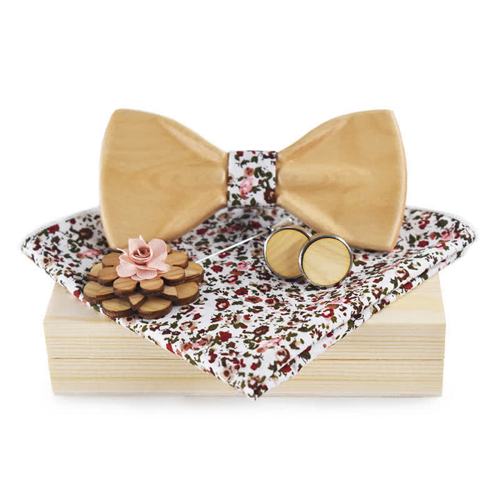 4Pcs Men's Trendy 3D Design Wooden Bow Tie Set - Pink Floral - image 0