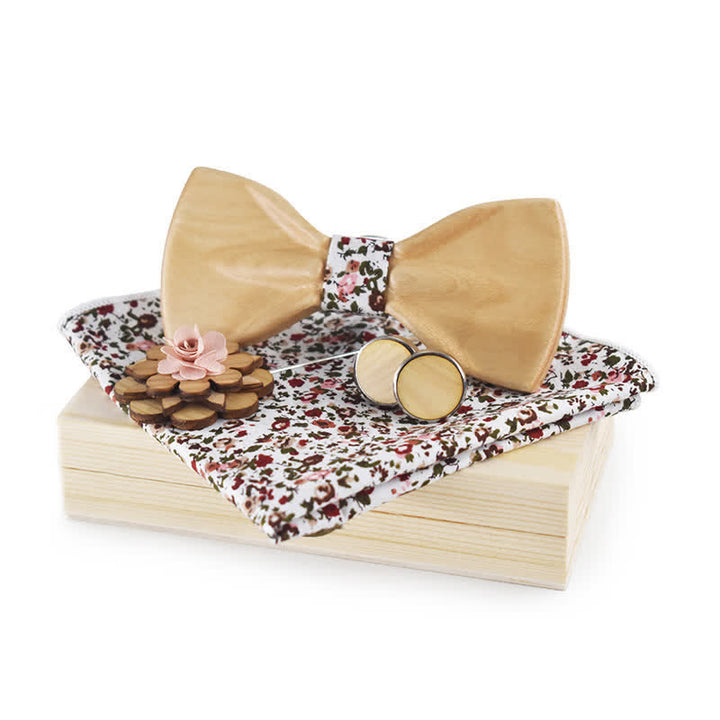 4Pcs Men's Trendy 3D Design Wooden Bow Tie Set - image 1